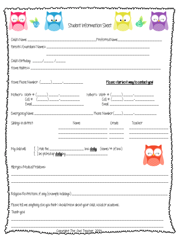 resource library the owl teacher parent information form for teachers