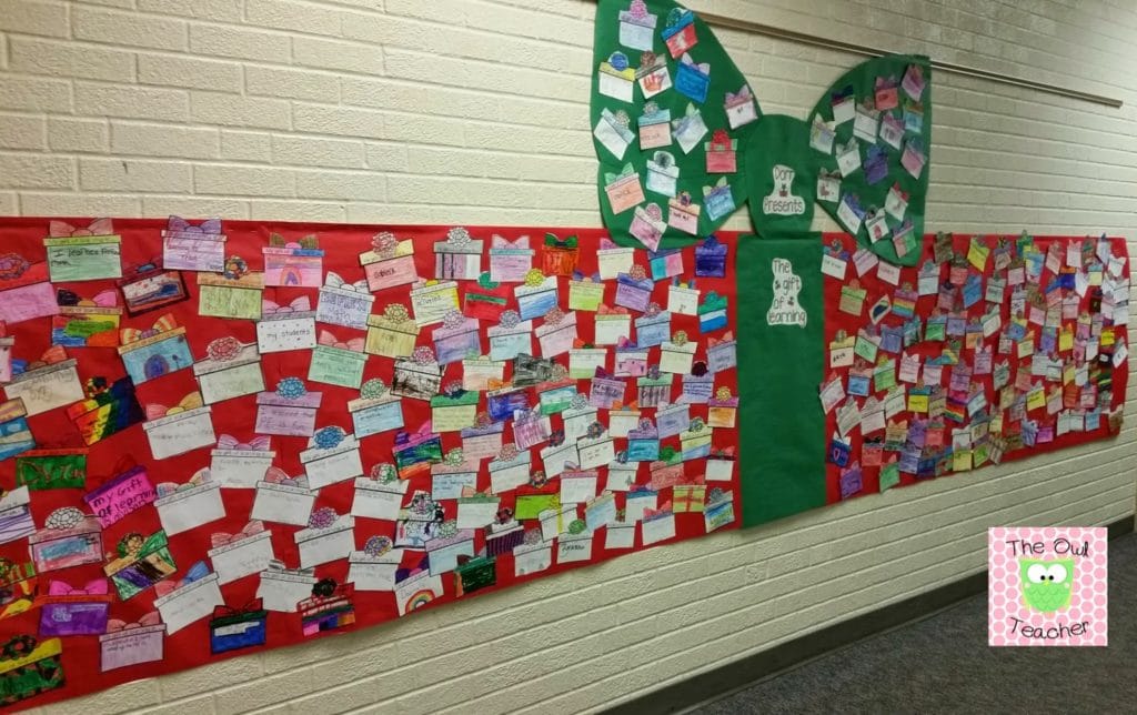 Create an adorable bulletin board with this gift of learning activity for the holidays. This blog post has the present printable freebie to get started!